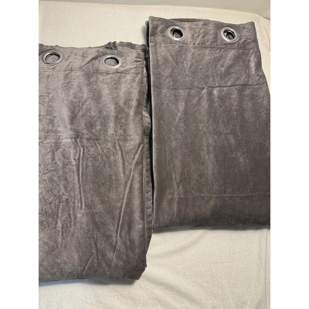 IKEA Sanela Curtains Pair Gray 100% Cotton Velvet Room Darkening 55x98